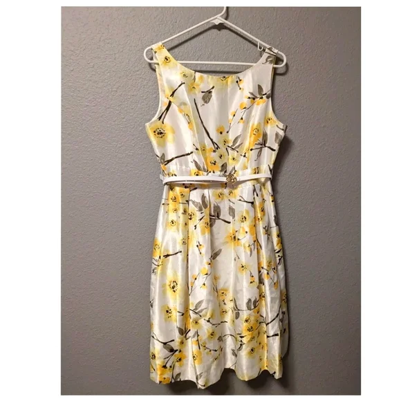 Jessica Howard Retro 60s Sleeveless Scoop Neck Fit Flare White Yellow Floral 10 - Picture 3 of 16